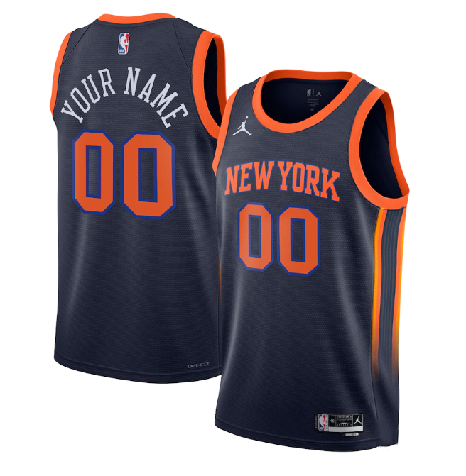 Men's New Yok Knicks Active Player Custom 2022-23 Navy Statement Edition Swingman Stitched Basketball Jersey